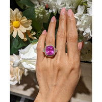 16.89 Ct. Pink Sapphire and Natural Diamond Antique Style Ring, 18K Yellow Gold Life Style