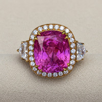 16.89 Ct. Pink Sapphire and Natural Diamond Antique Style Ring, 18K Yellow Gold Life Style