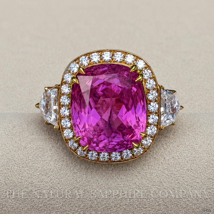 16.89 Ct. Pink Sapphire and Natural Diamond Antique Style Ring, 18K Yellow Gold
