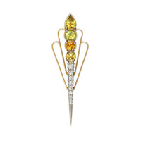 2.30 Ct. Yellow Sapphire and Natural Diamond Accent Stones Brooch, 18K White Gold Video