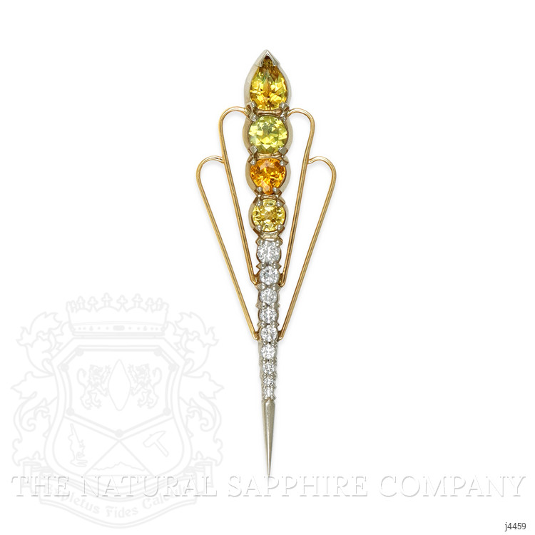 2.30 Ct. Yellow Sapphire and Natural Diamond Accent Stones Brooch, 18K White Gold