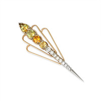 2.30 Ct. Yellow Sapphire and Natural Diamond Accent Stones Brooch, 18K White Gold Image