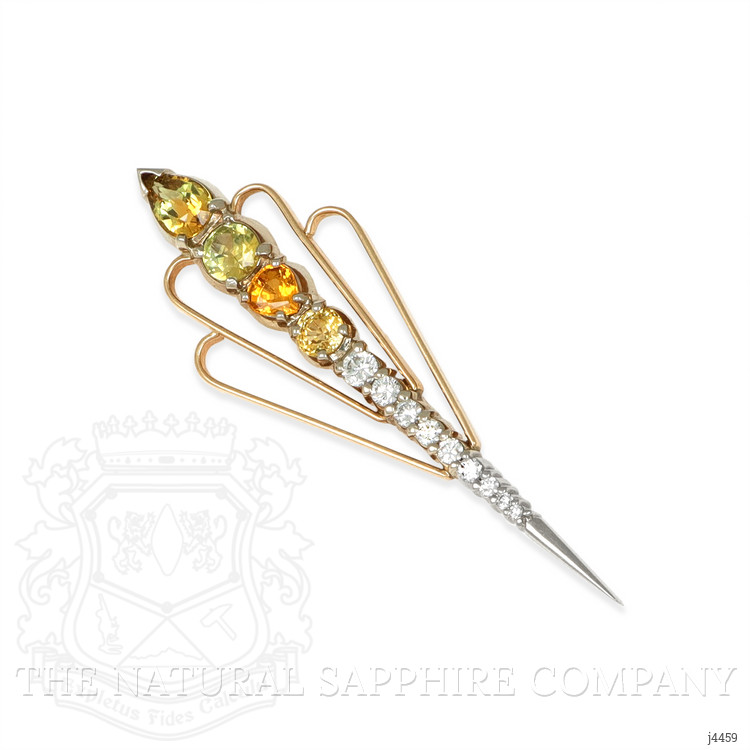 2.30 Ct. Yellow Sapphire and Natural Diamond Accent Stones Brooch, 18K White Gold