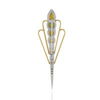 2.30 Ct. Yellow Sapphire and Natural Diamond Accent Stones Brooch, 18K White Gold Image
