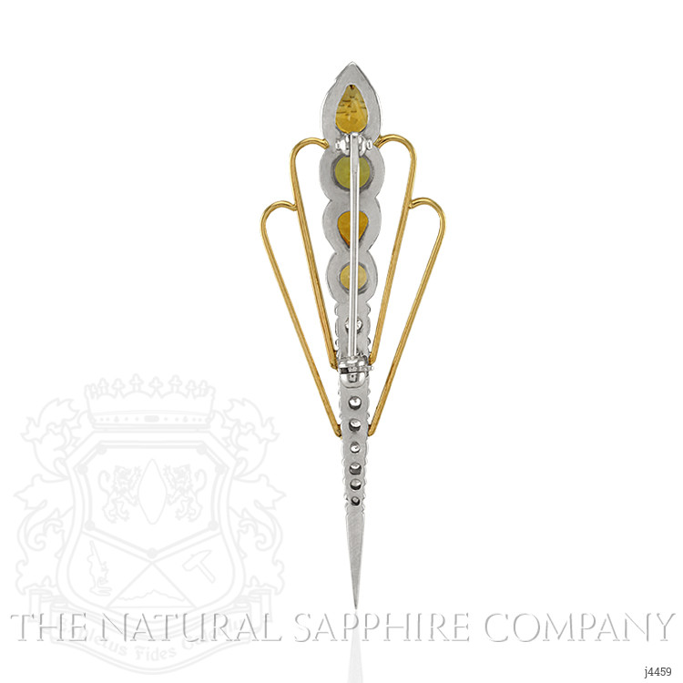 2.30 Ct. Yellow Sapphire and Natural Diamond Accent Stones Brooch, 18K White Gold