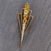 2.30 Ct. Yellow Sapphire and Natural Diamond Accent Stones Brooch, 18K White Gold Life Style