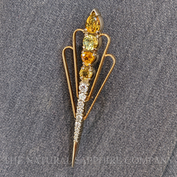 2.30 Ct. Yellow Sapphire and Natural Diamond Accent Stones Brooch, 18K White Gold