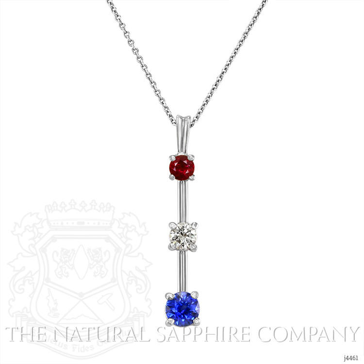 0.71 Ct. Blue Sapphire, Ruby and Natural Diamond Accent Stones Pendant, Platinum 950