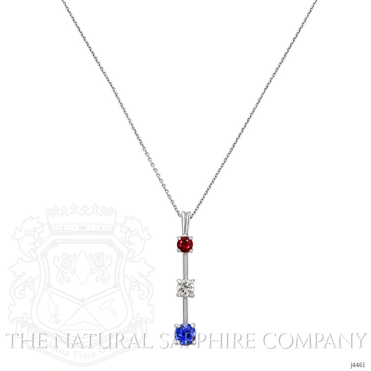 0.71 Ct. Blue Sapphire, Ruby and Natural Diamond Accent Stones Pendant, Platinum 950