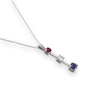 0.71 Ct. Blue Sapphire, Ruby and Natural Diamond Accent Stones Pendant, Platinum 950 Image
