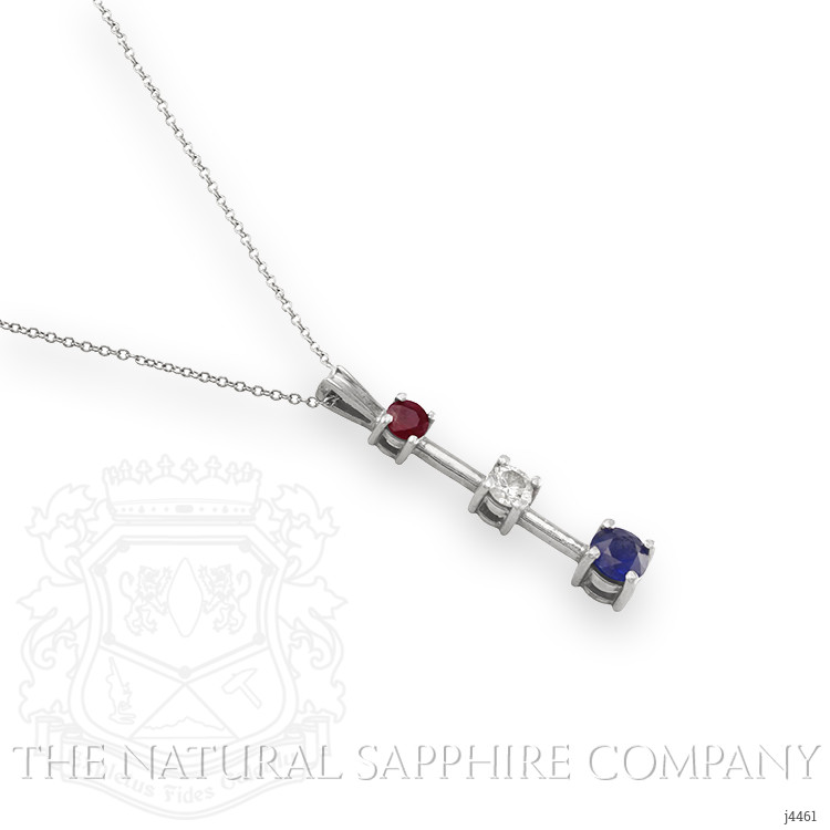 0.71 Ct. Blue Sapphire, Ruby and Natural Diamond Accent Stones Pendant, Platinum 950