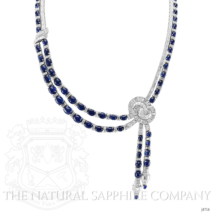 44.25 Ct. Blue Sapphire and Natural Diamond Antique Style Necklace, Platinum 950