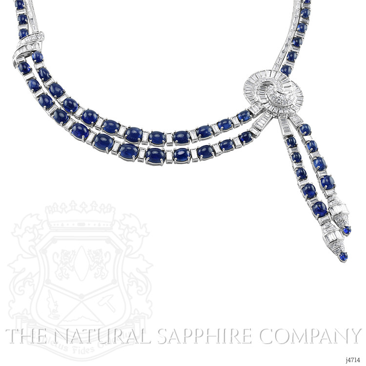 44.25 Ct. Blue Sapphire and Natural Diamond Antique Style Necklace, Platinum 950