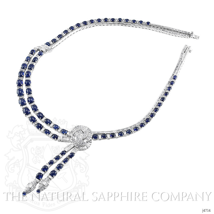 44.25 Ct. Blue Sapphire and Natural Diamond Antique Style Necklace, Platinum 950