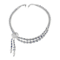44.25 Ct. Blue Sapphire and Natural Diamond Antique Style Necklace, Platinum 950 Image