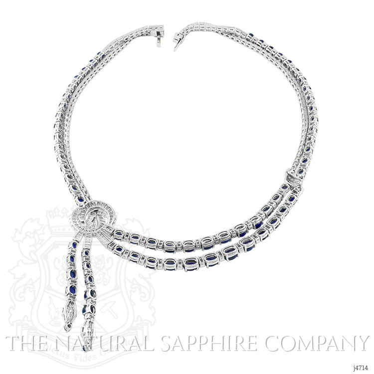 44.25 Ct. Blue Sapphire and Natural Diamond Antique Style Necklace, Platinum 950