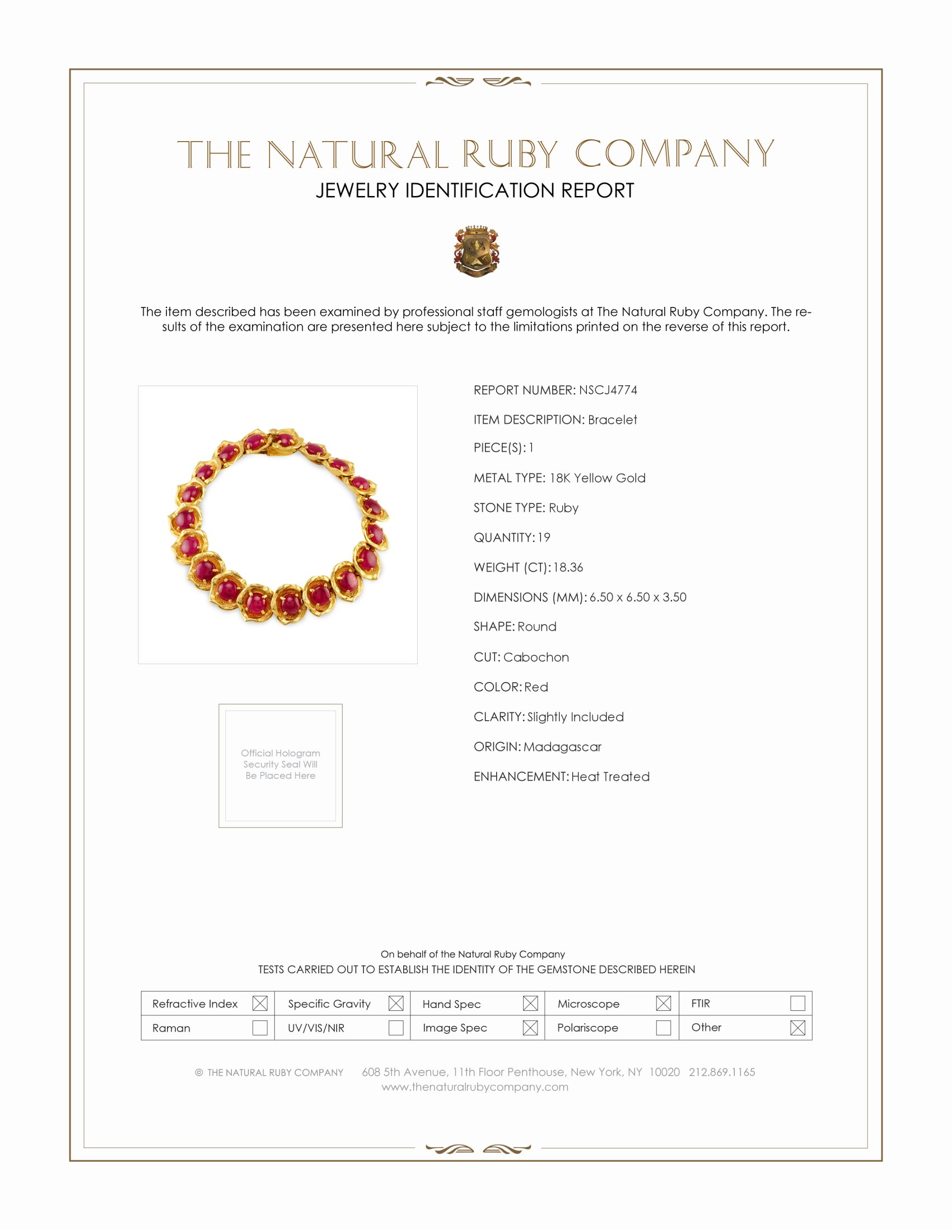 18.36 Ct.Tw. Ruby Antique Style Bracelet, 18K Yellow Gold