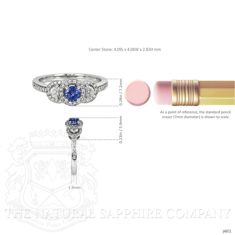 0.37 Ct. Blue Sapphire and Natural Diamond Pave Ring, 14K White Gold