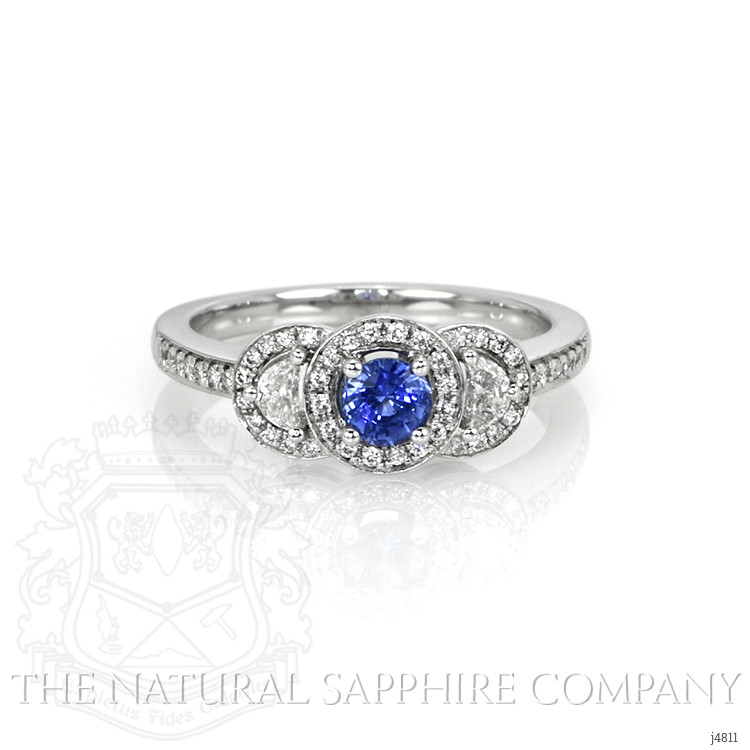 0.37 Ct. Blue Sapphire and Natural Diamond Pave Ring, 14K White Gold