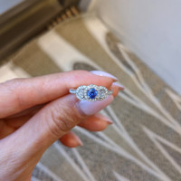 0.37 Ct. Blue Sapphire and Natural Diamond Pave Ring, 14K White Gold Life Style