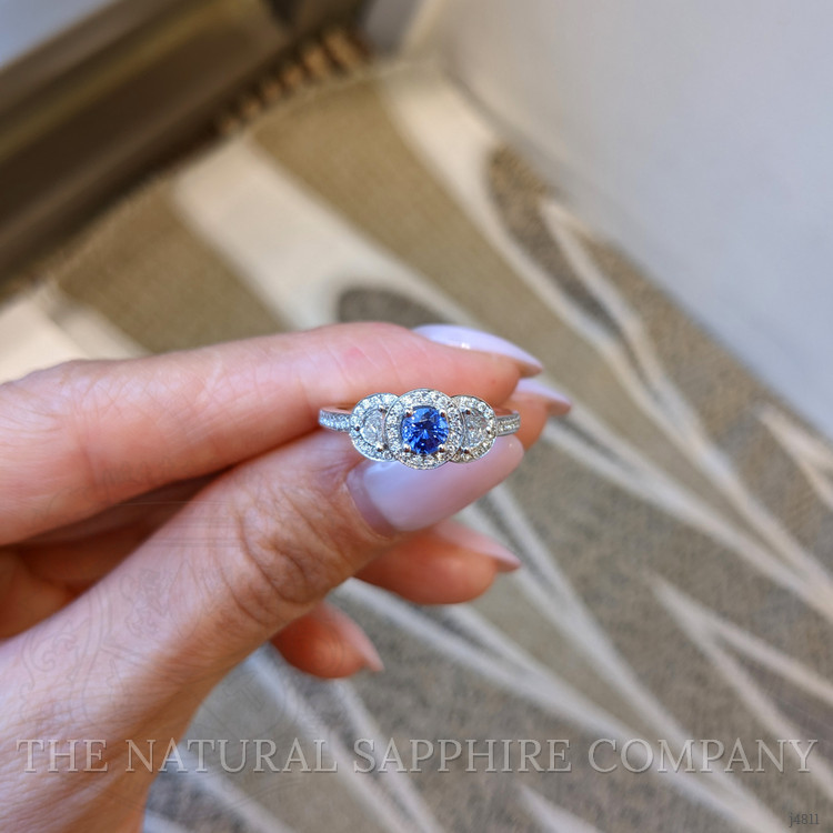 0.37 Ct. Blue Sapphire and Natural Diamond Pave Ring, 14K White Gold
