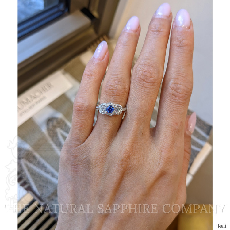 0.37 Ct. Blue Sapphire and Natural Diamond Pave Ring, 14K White Gold