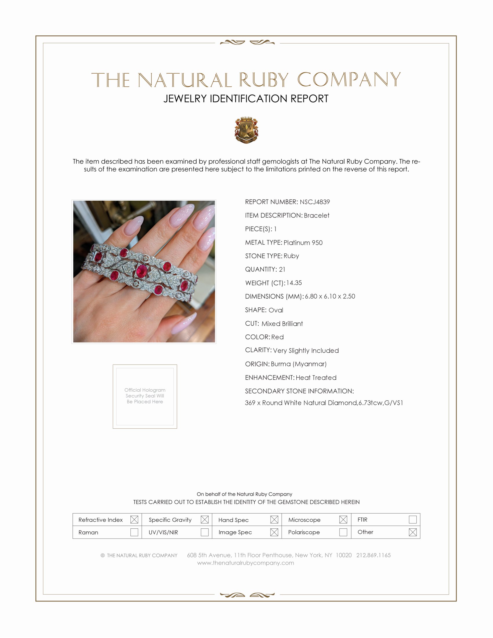 14.35 Ct.Tw. Ruby and Natural Diamond Antique Style Bracelet, Platinum 950