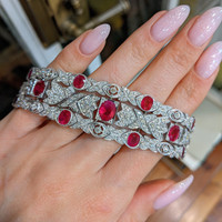 14.35 Ct.Tw. Ruby Natural Diamond Antique Style Bracelet, Platinum 950 Video