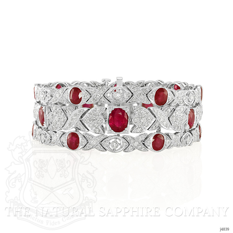 14.35 Ct.Tw. Ruby Natural Diamond Antique Style Bracelet, Platinum 950