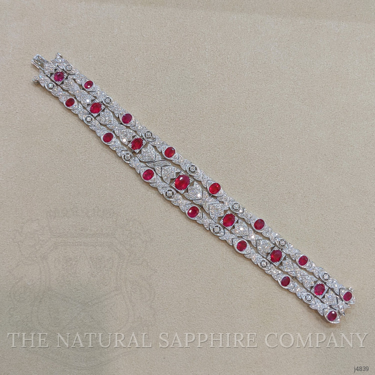14.35 Ct.Tw. Ruby Natural Diamond Antique Style Bracelet, Platinum 950