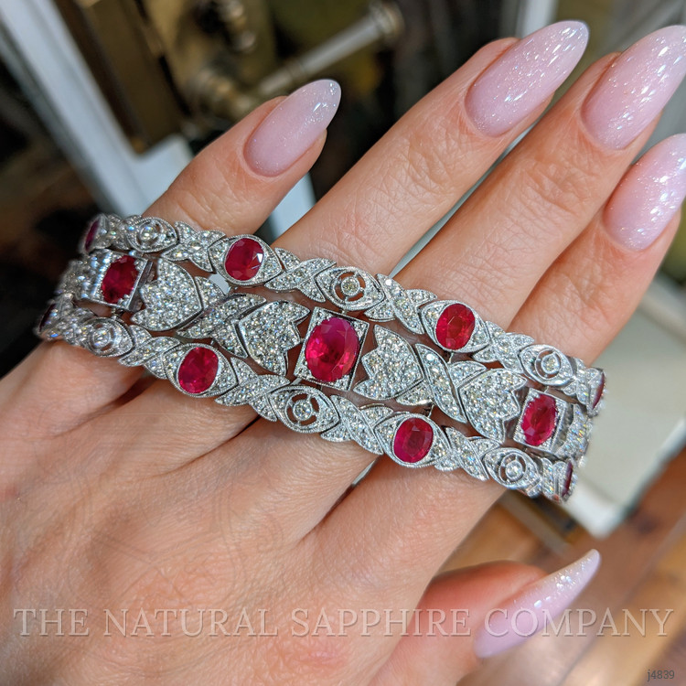 14.35 Ct.Tw. Ruby Natural Diamond Antique Style Bracelet, Platinum 950