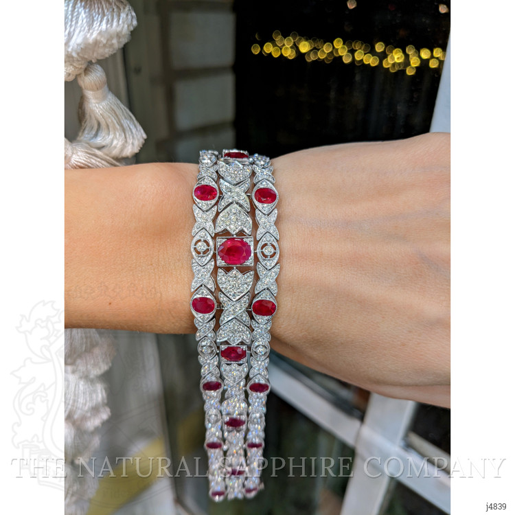 14.35 Ct.Tw. Ruby Natural Diamond Antique Style Bracelet, Platinum 950