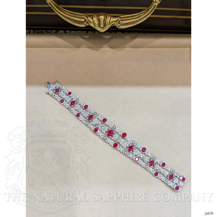 14.35 Ct.Tw. Ruby Natural Diamond Antique Style Bracelet, Platinum 950