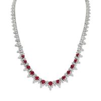 8.32 Ct. Ruby Natural Diamond Antique Style Necklace, Platinum 950 Video