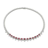 8.32 Ct. Ruby Natural Diamond Antique Style Necklace, Platinum 950 Image