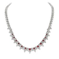 8.32 Ct. Ruby Natural Diamond Antique Style Necklace, Platinum 950 Image