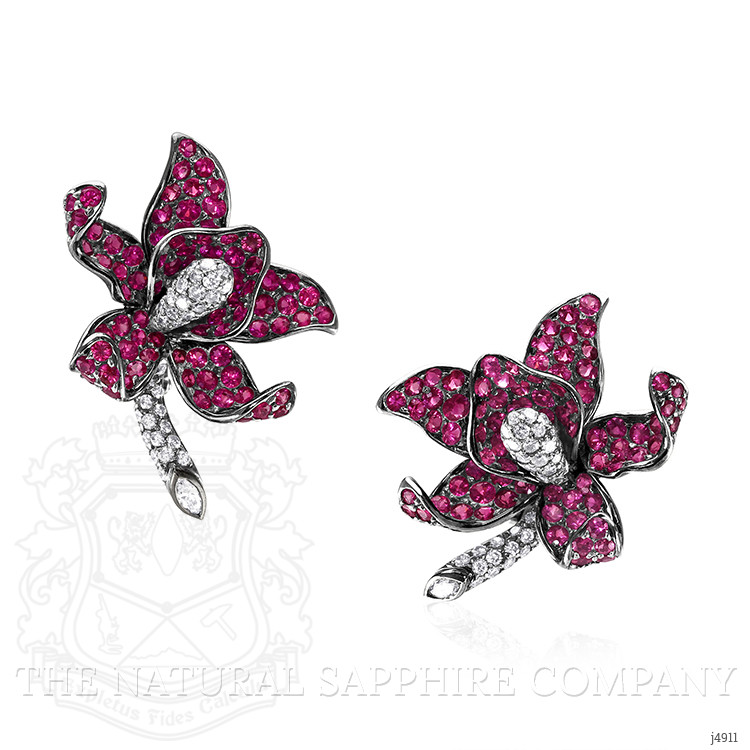 11.60 Ct.Tw. Pink Sapphire and Natural Diamond Antique Style Earrings, 18K White Gold