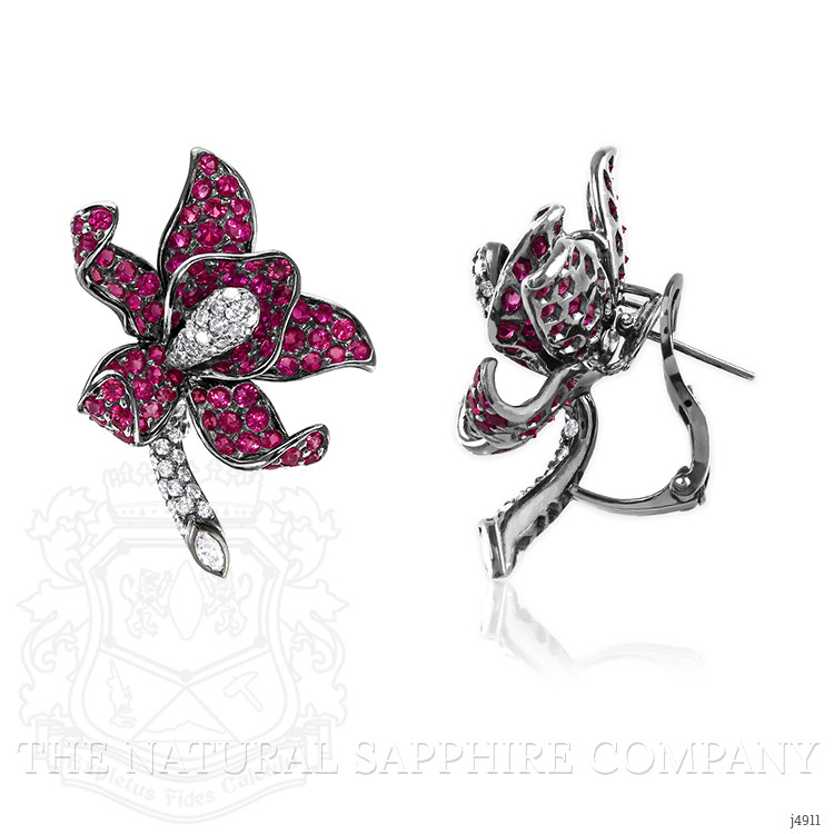 11.60 Ct.Tw. Pink Sapphire and Natural Diamond Antique Style Earrings, 18K White Gold