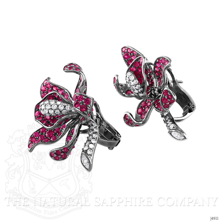 11.60 Ct.Tw. Pink Sapphire and Natural Diamond Antique Style Earrings, 18K White Gold