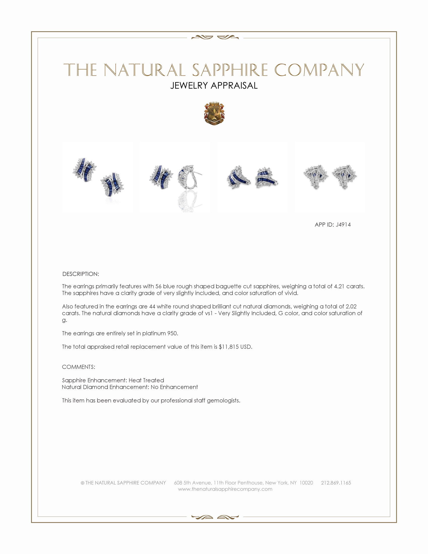 4.21 Ct.Tw. Blue Sapphire and Natural Diamond Antique Style Earrings, Platinum 950