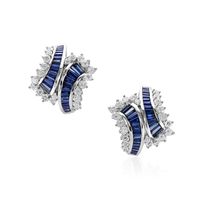 4.21 Ct.Tw. Blue Sapphire and Natural Diamond Antique Style Earrings, Platinum 950 Video