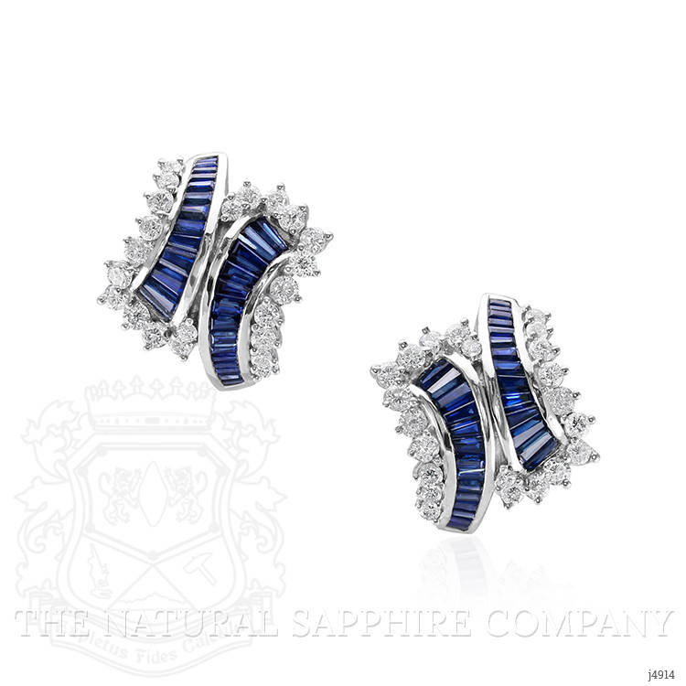 4.21 Ct.Tw. Blue Sapphire and Natural Diamond Antique Style Earrings, Platinum 950