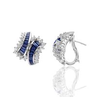 4.21 Ct.Tw. Blue Sapphire and Natural Diamond Antique Style Earrings, Platinum 950 Image
