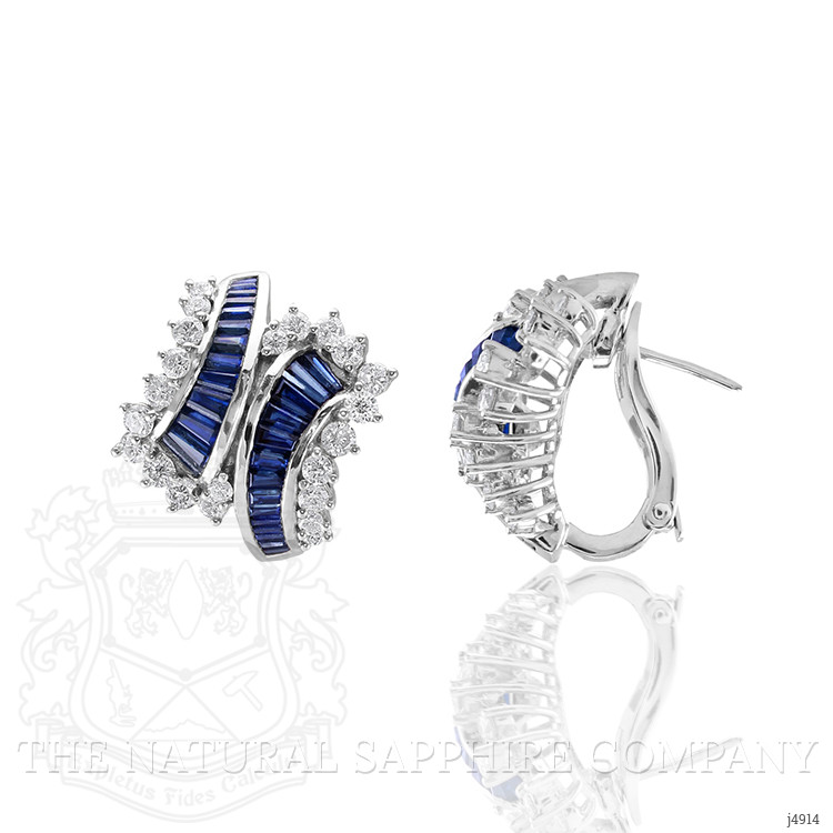 4.21 Ct.Tw. Blue Sapphire and Natural Diamond Antique Style Earrings, Platinum 950