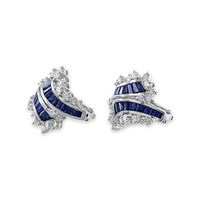 4.21 Ct.Tw. Blue Sapphire and Natural Diamond Antique Style Earrings, Platinum 950 Image