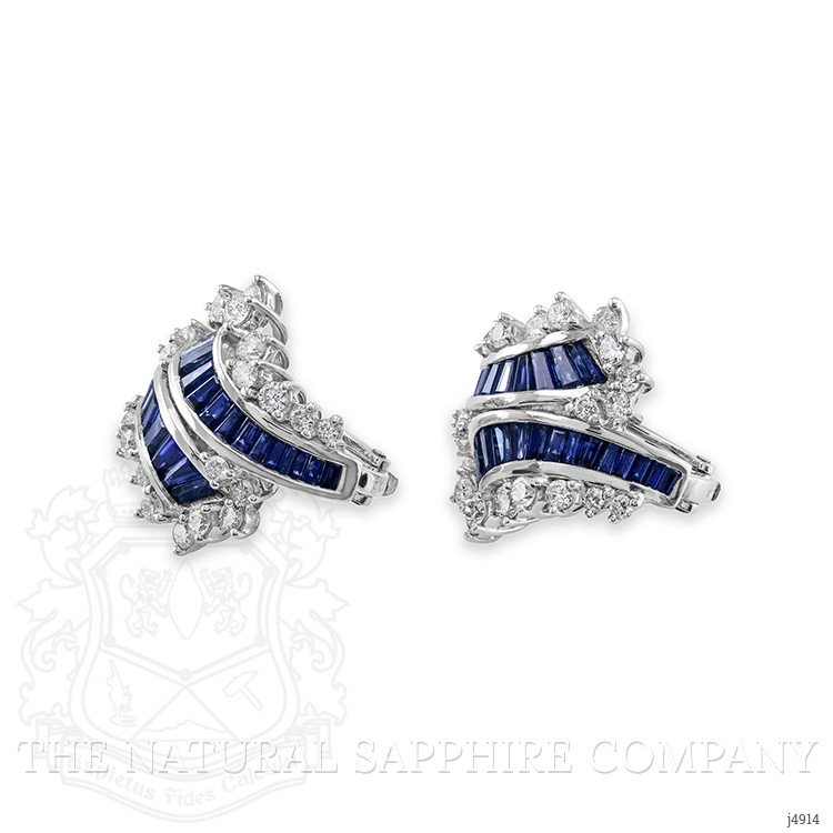4.21 Ct.Tw. Blue Sapphire and Natural Diamond Antique Style Earrings, Platinum 950