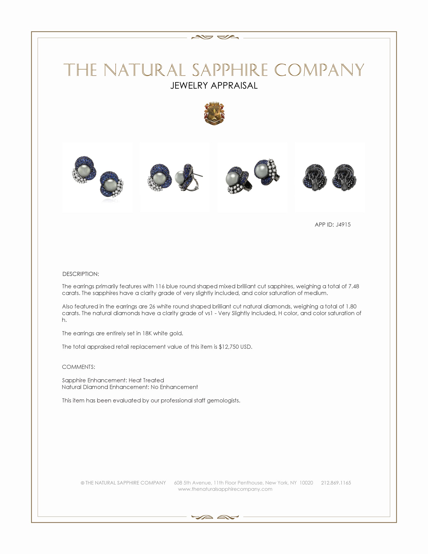 7.48 Ct.Tw. Blue Sapphire and Natural Diamond Pave Earrings, 18K White Gold