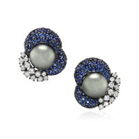 7.48 Ct.Tw.Total Carat Weight Sapphire Natural Diamond Antique Style Earrings, 18K White Gold Video