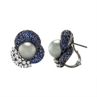 7.48 Ct.Tw.Total Carat Weight Sapphire Natural Diamond Antique Style Earrings, 18K White Gold Image