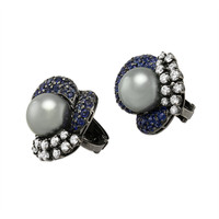 7.48 Ct.Tw.Total Carat Weight Sapphire Natural Diamond Antique Style Earrings, 18K White Gold Image